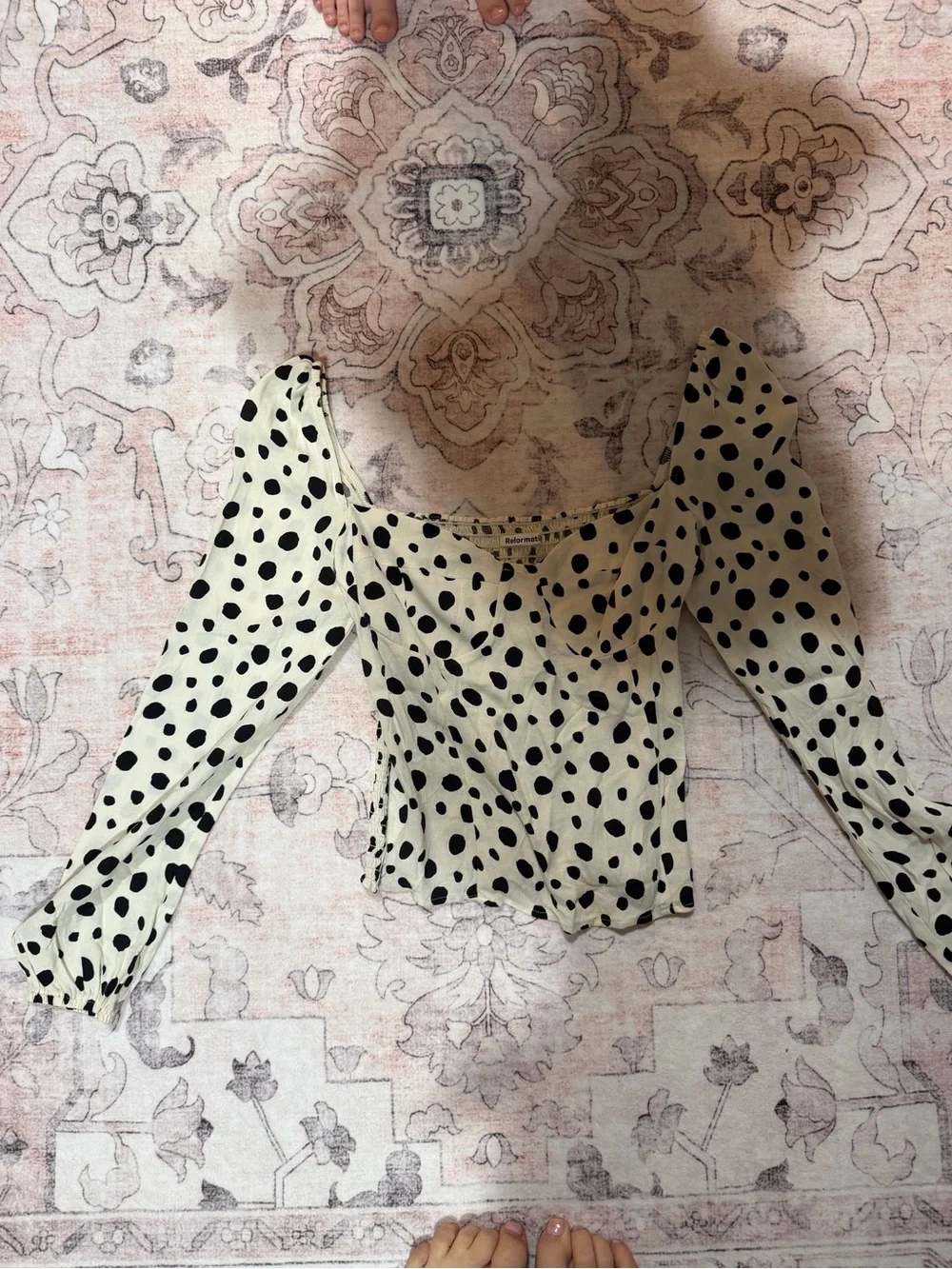 Reformation Cream and Black Polka Dot Sweetheart Blouse